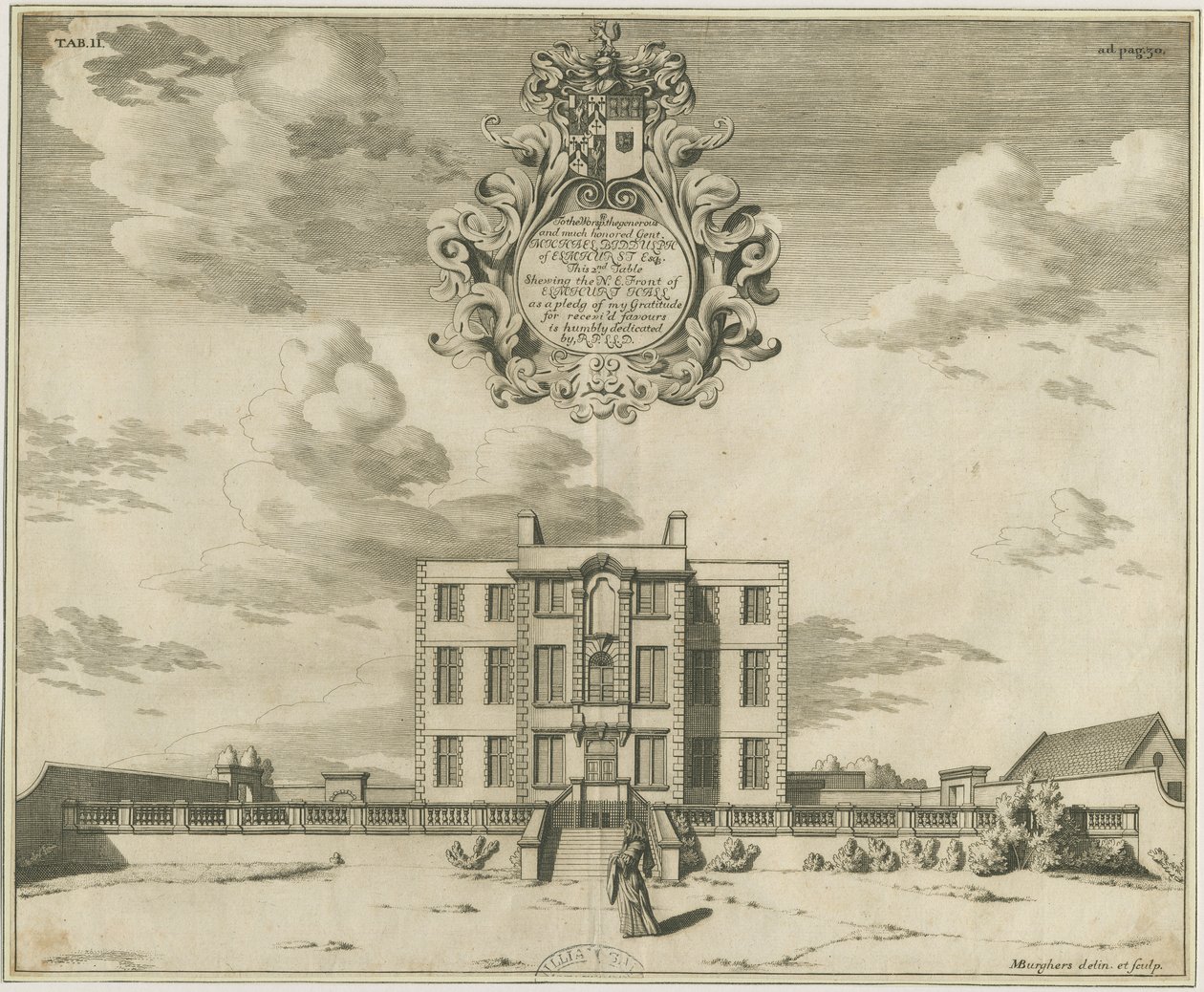 Elmhurst Hall: kobberplategravering, nd [1653-1686] av Michael Burghers