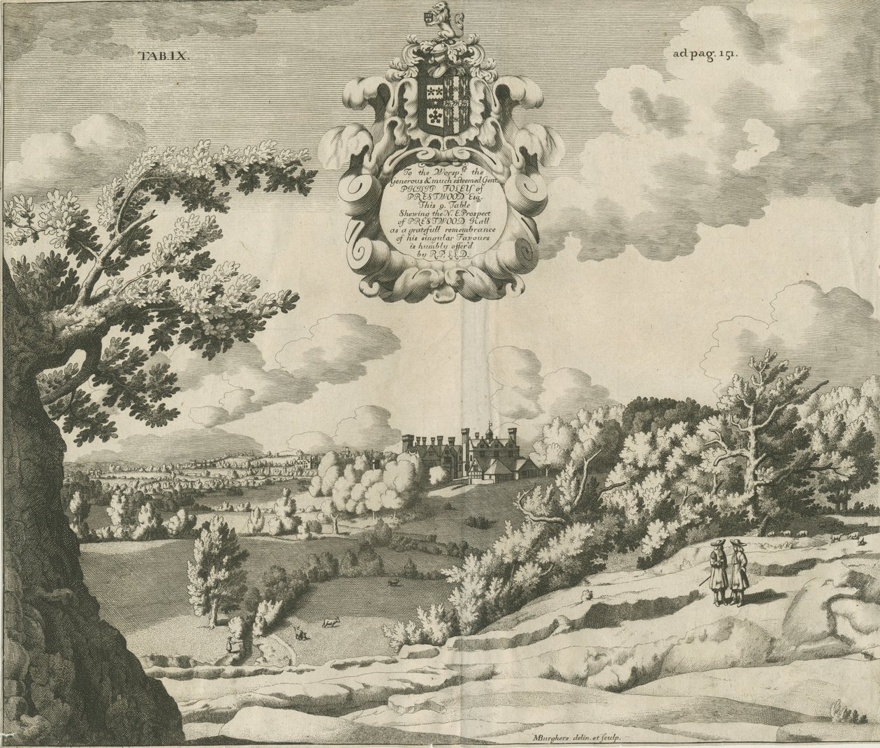 Prestwood Hall: gravering, nd [1653-1727] av Michael Burghers
