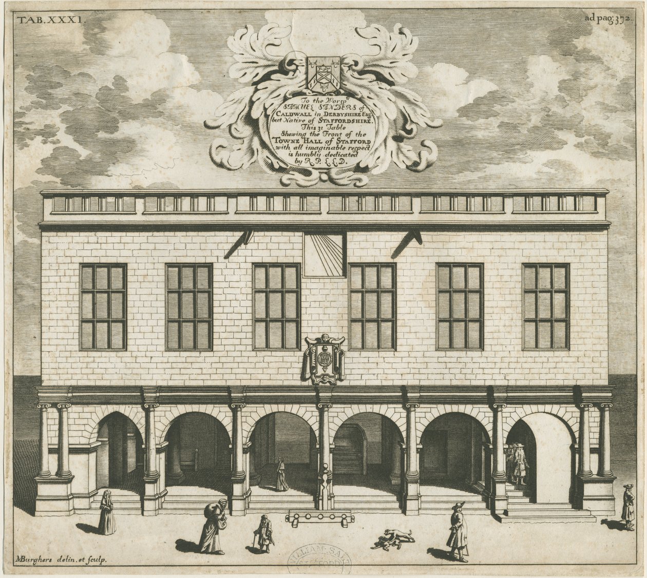 Stafford - Shire Hall: kobberplategravering, nd [1686] av Michael Burghers