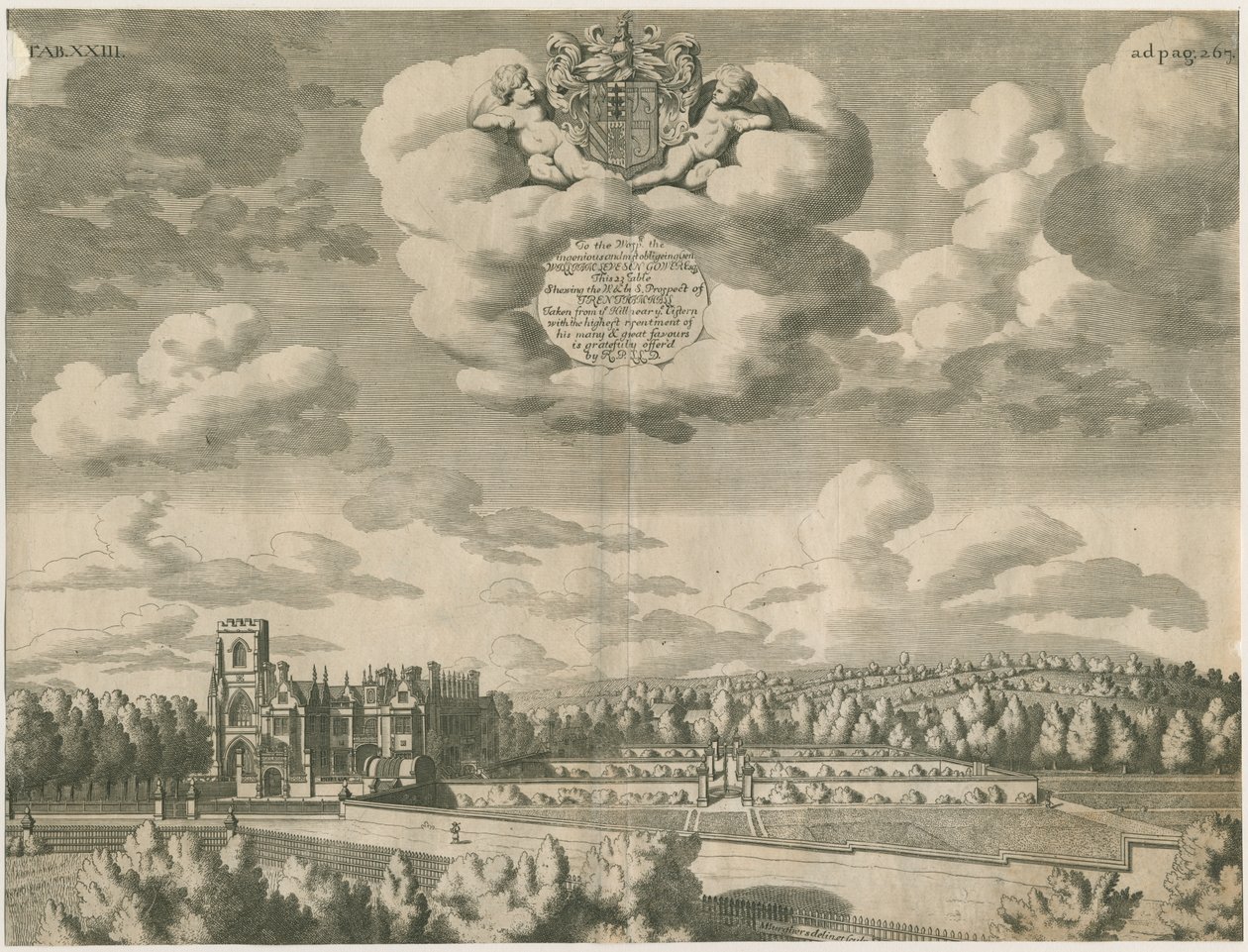 Trentham Hall: gravering, nd [1686] av Michael Burghers