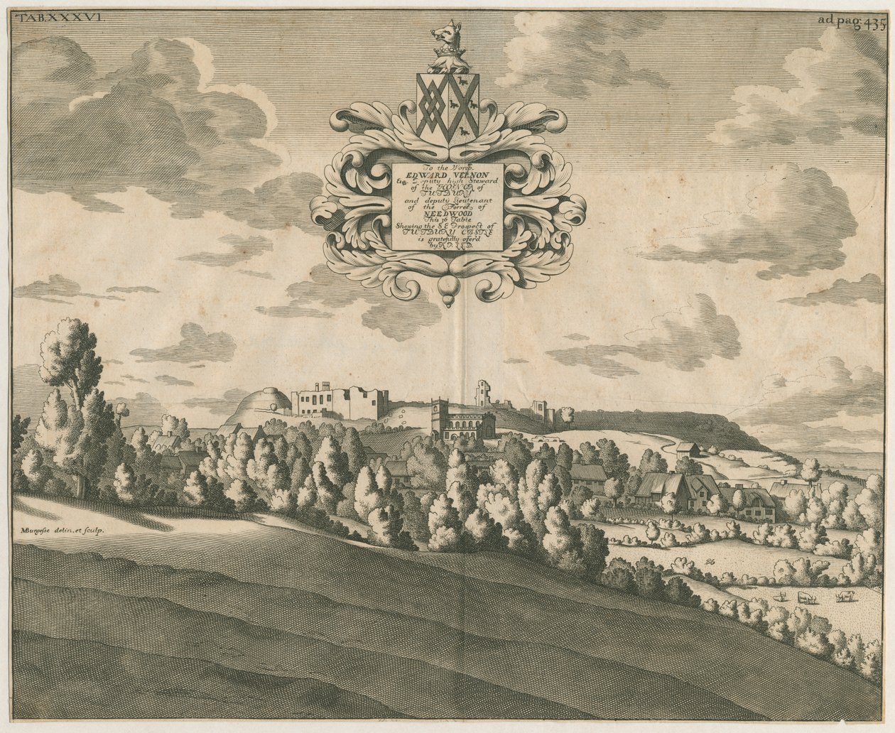 Tutbury Castle - Fjernsyn: kobberplategravering, nd [c 1686] av Michael Burghers