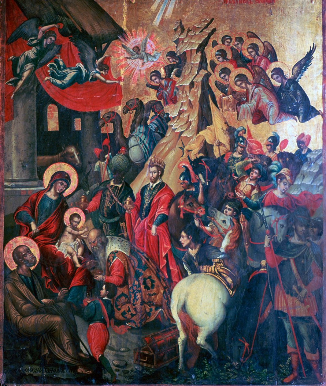 Ikon for tilbedelsen av magiene, 1500-tallet av Michael Damaskinos