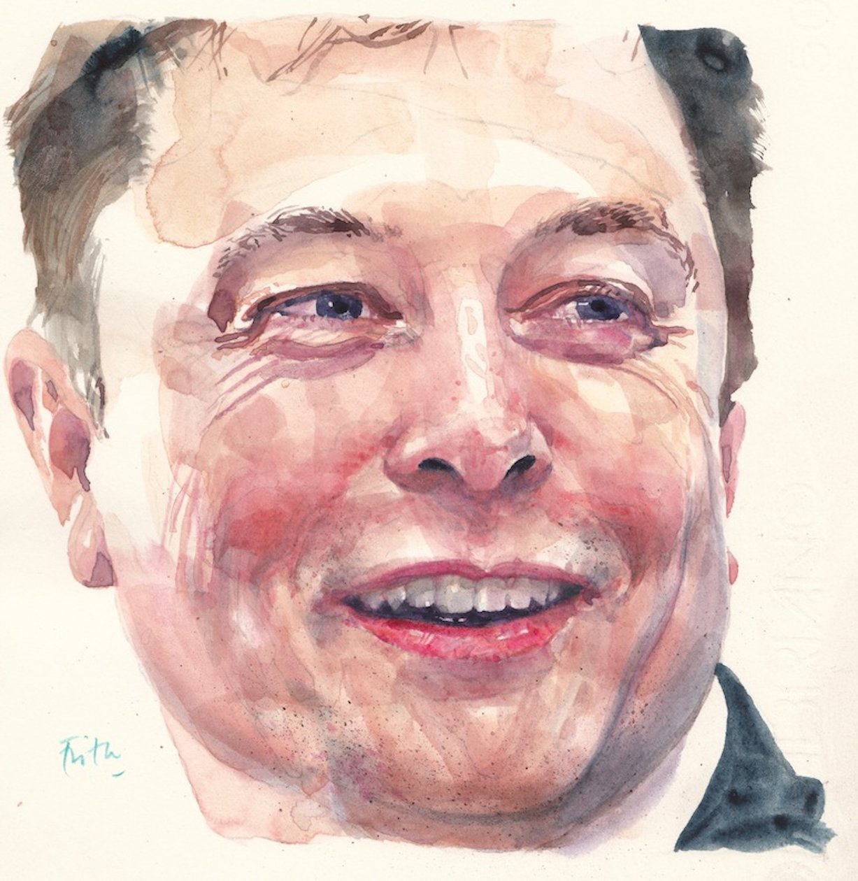 Elon Musk (akvarell) av Michael Frith