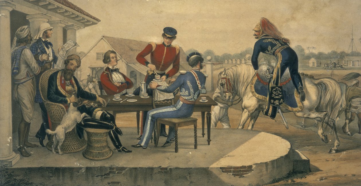 En kaffefest på en militærstasjon i India, ca. 1850 (farget gravering) av Michael Hanhart