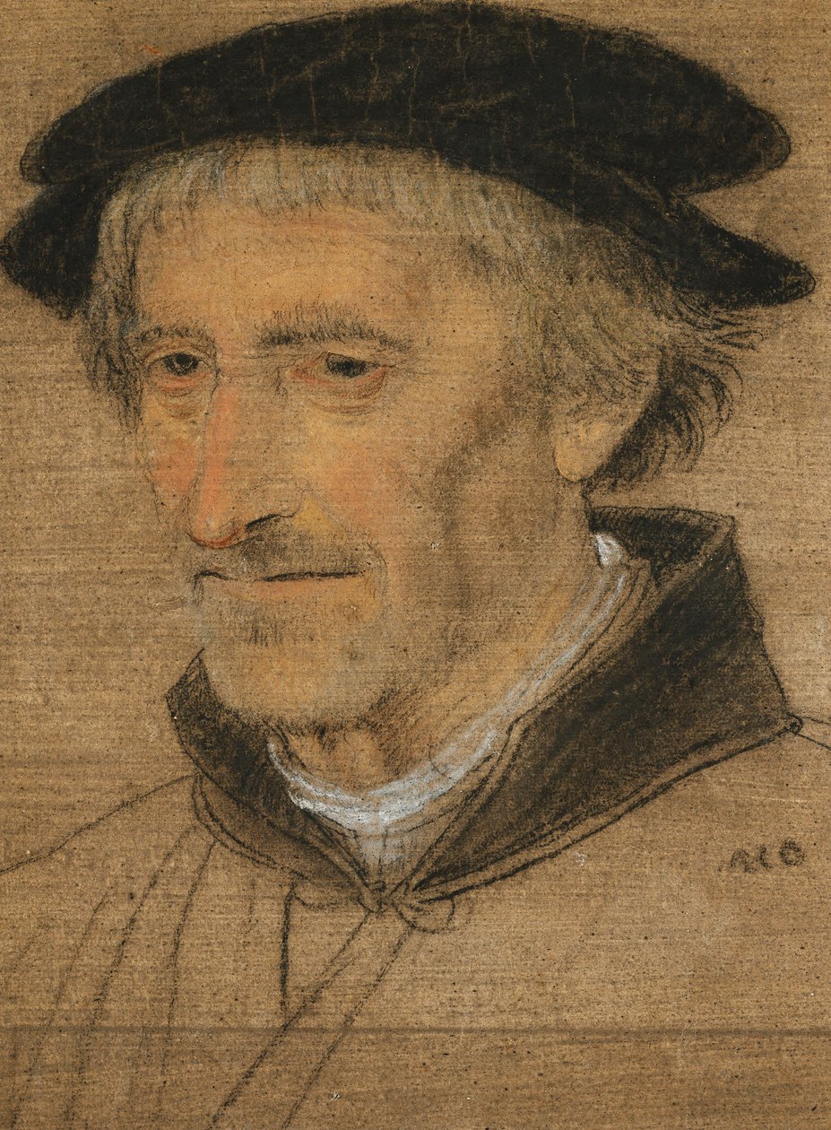 Portrett av en mann, bystelengde, iført svart hatt av Michael Ostendorfer