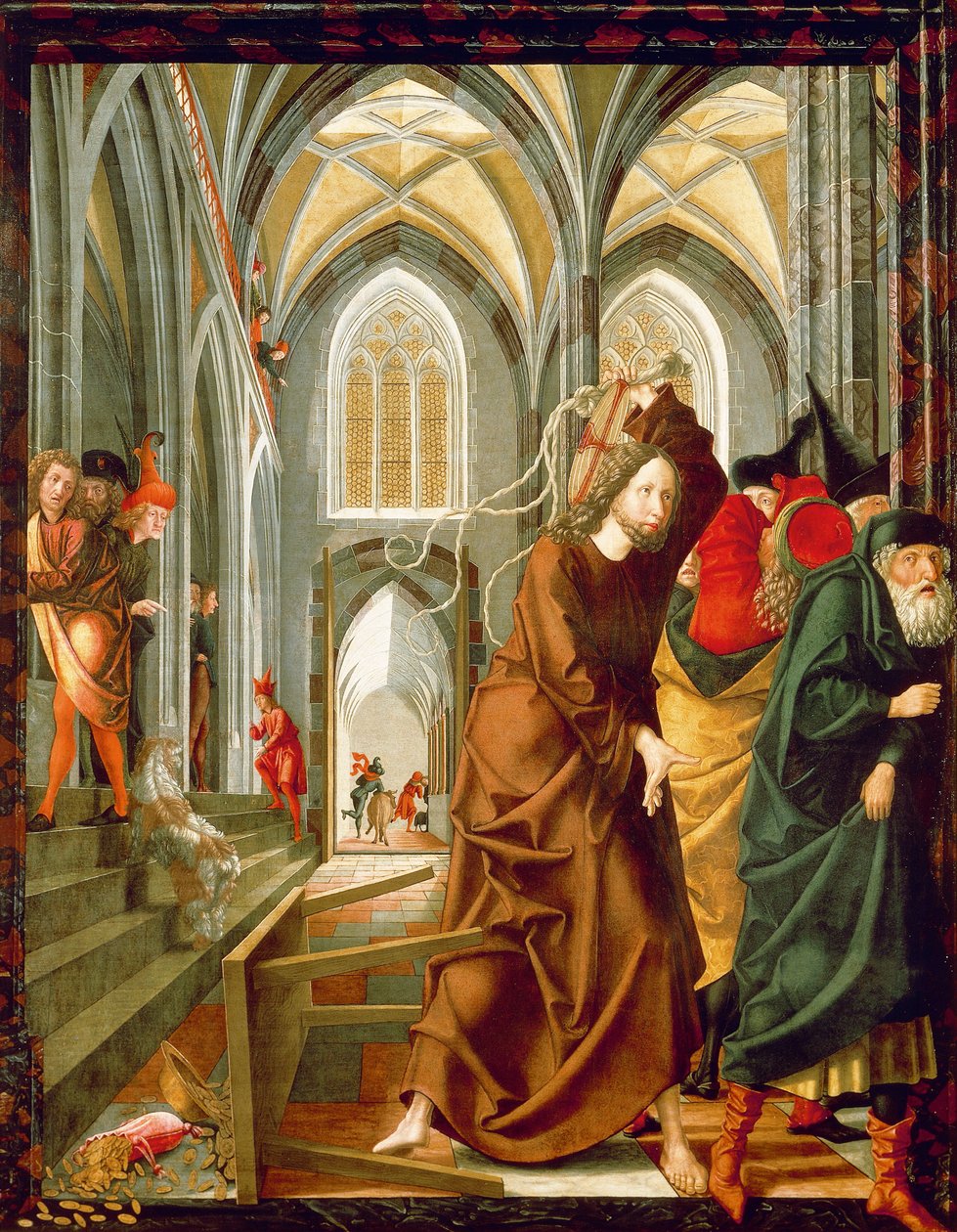 Kristus driver kjøpmennene fra tempelet, panel fra Stories of Christ, St Wolfgang altertavle av Michael Pacher