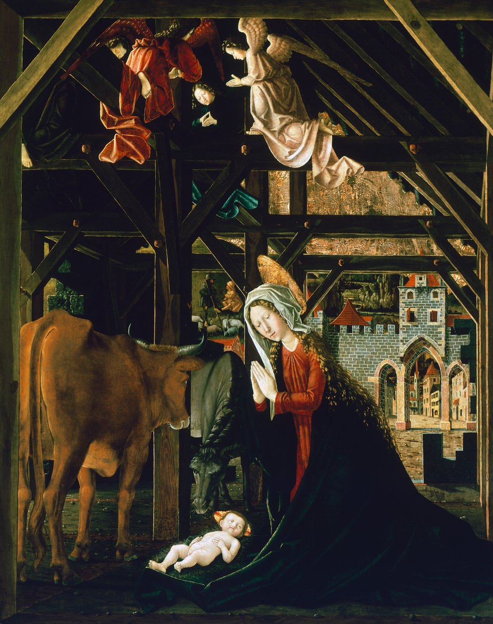 Nativity, fra St. Wolfgang altertavle av Michael Pacher