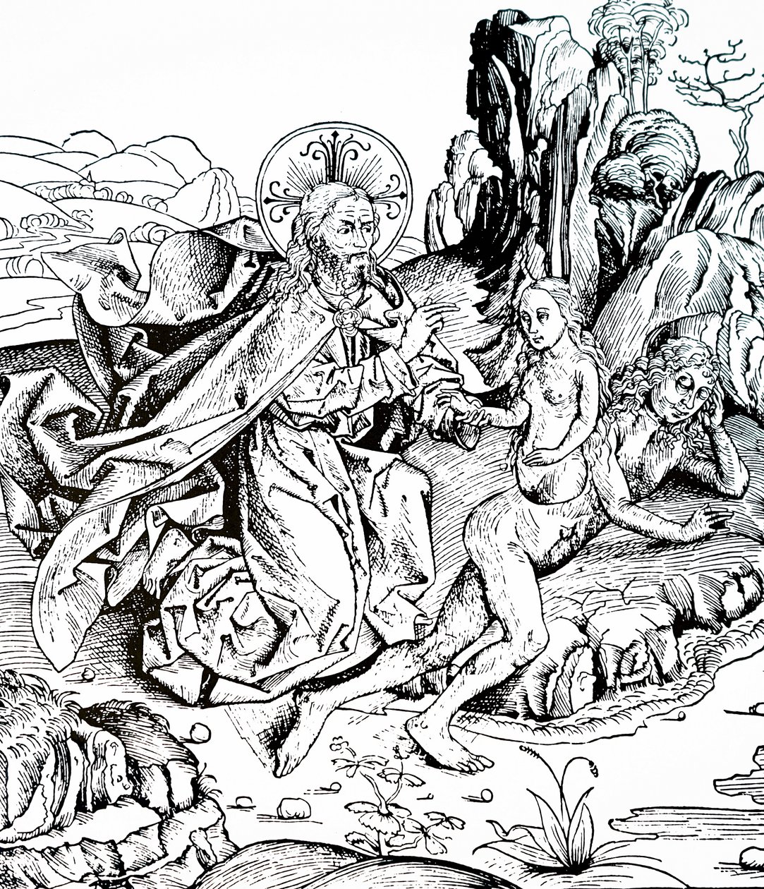 Skapelsen av Adam og Eva fra Nürnberg-krøniken av Michael & Pleydenwurff W. (d.1494) Wolgemuth