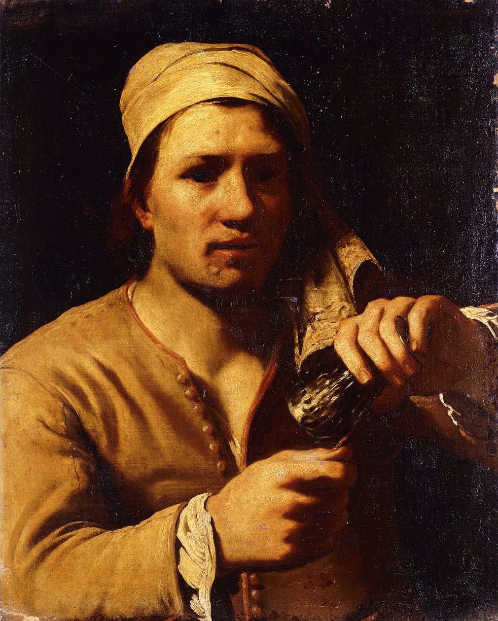 En ung mann i en turban som holder en Roemer: The Fingernail Test, av Michael Sweerts