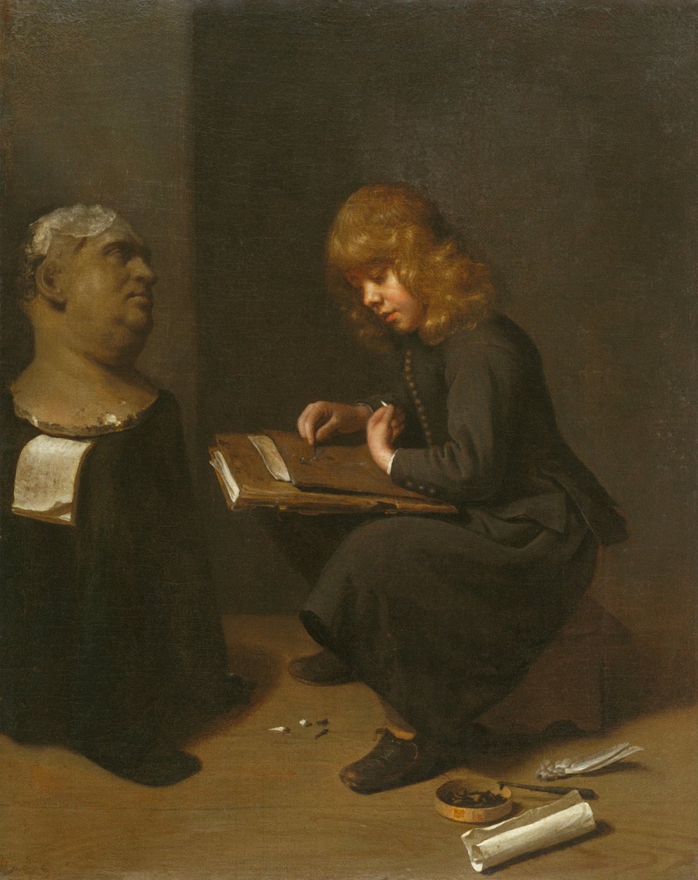 Gutt som tegner en byste av den romerske keiseren Vitellius av Michael Sweerts