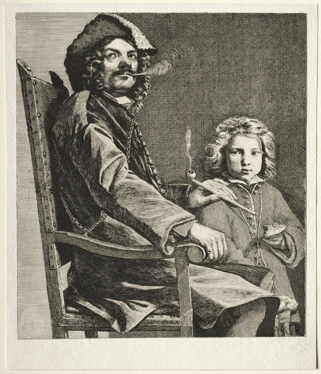 Mann som røyker en pipe og en liten gutt av Michael Sweerts