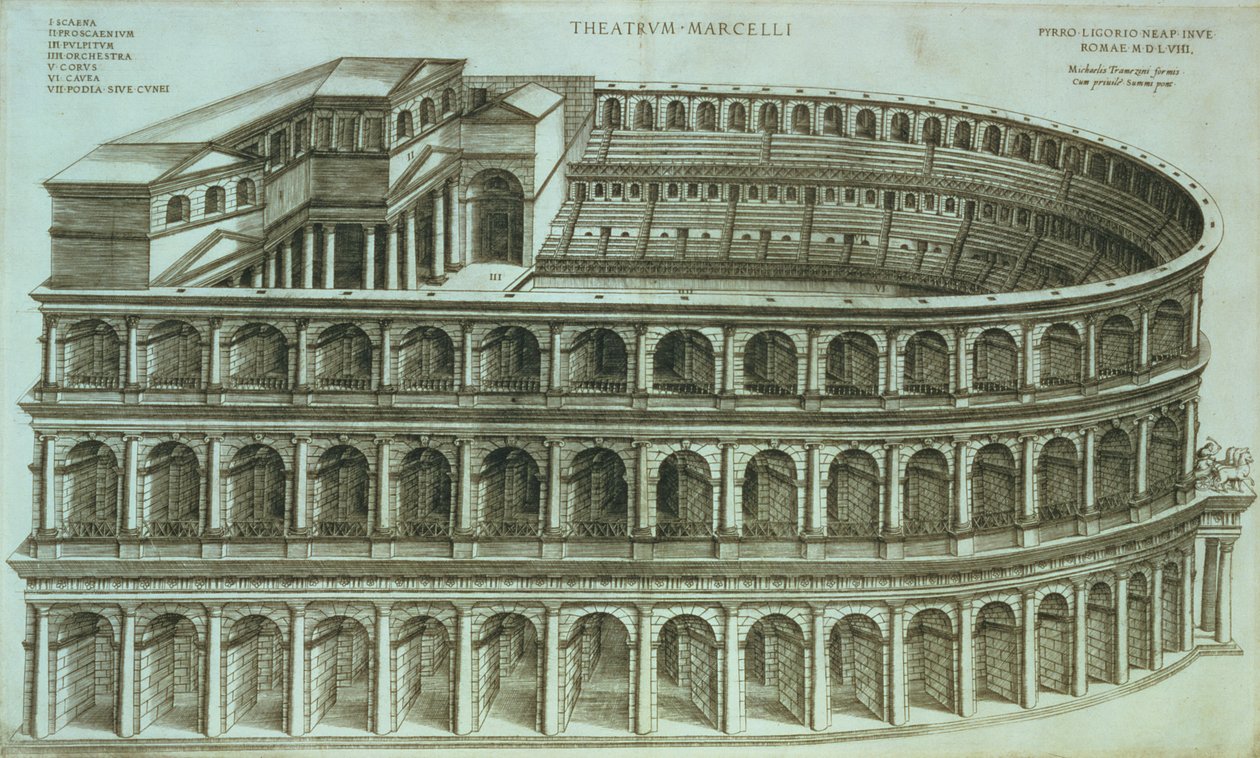 Plan for Theatre of Marcellus, Roma, 1558 av Michael Tramezini