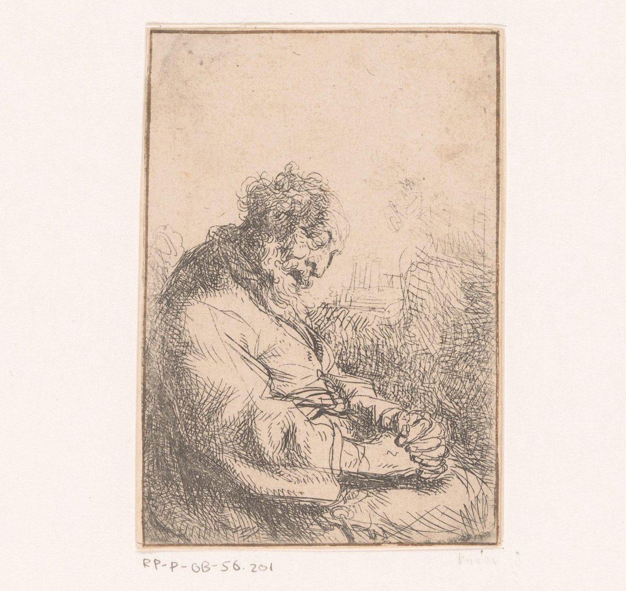 Sovende gammel mann i en stol av Michael Willmann (attributed to)