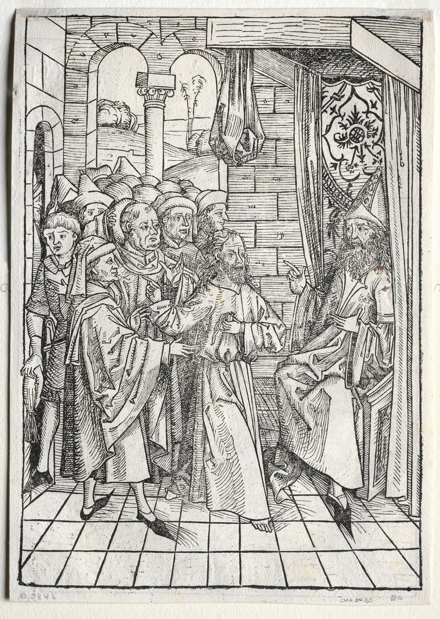 Skattevokteren: Kristus før Kaifas verso, 1491. av Michael Wolgemut