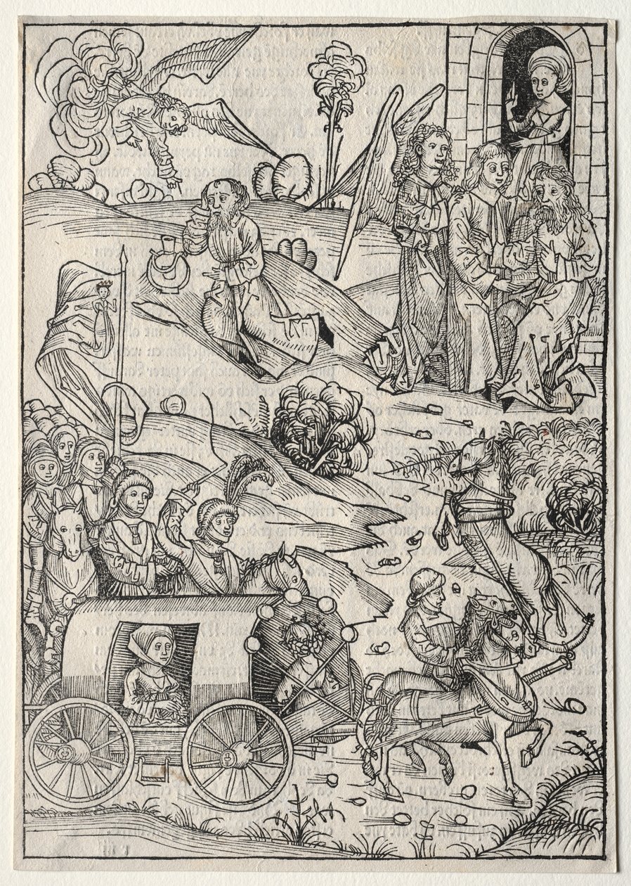 Der Schatzbehalter: The Return of Tobias to Tobit; Ankomsten til Tobias' kone; Engelen som bringer mat og drikke til Elia i ørkenen av Michael Wolgemut