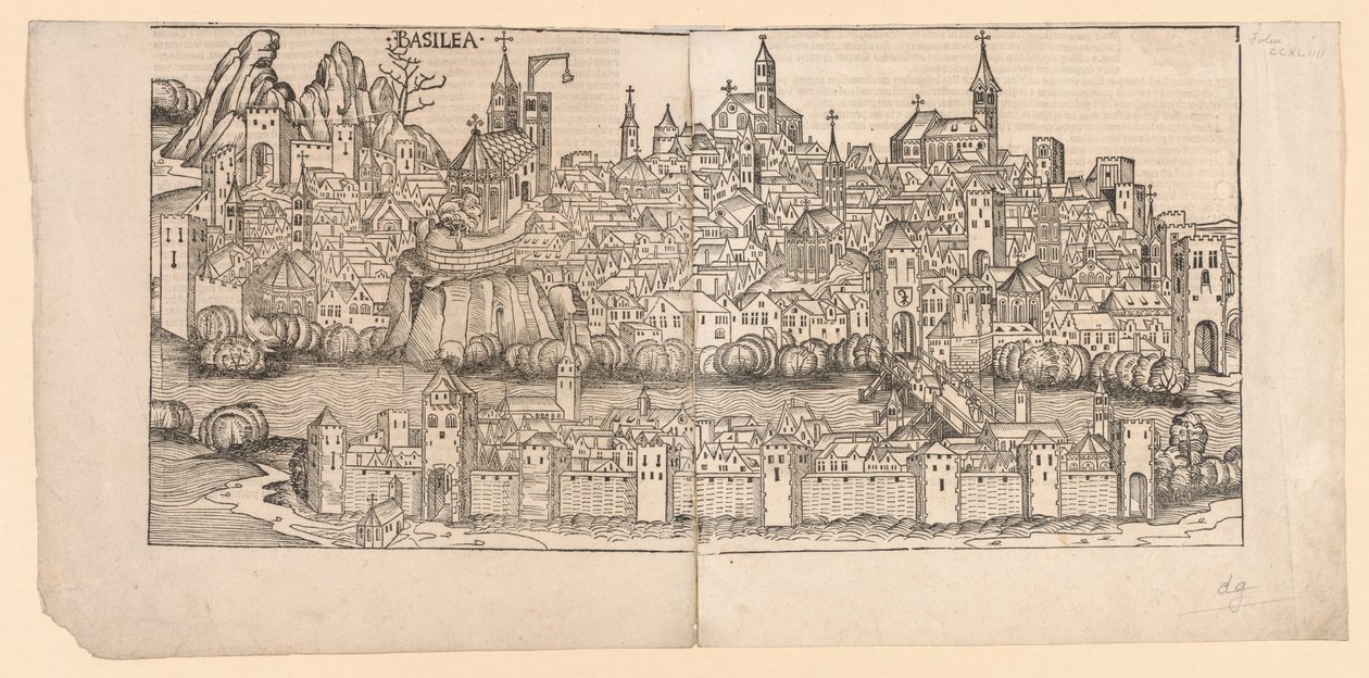 Nürnberg-krøniken: Topografisk syn på Basel, Sveits, 1493. av Michael Wolgemut