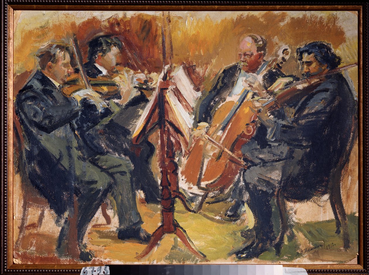 Den tsjekkiske kvartetten til komponisten Sergei Taneyev, 1912 (olje på papp) av Michail Fyodorovich Shemyakin