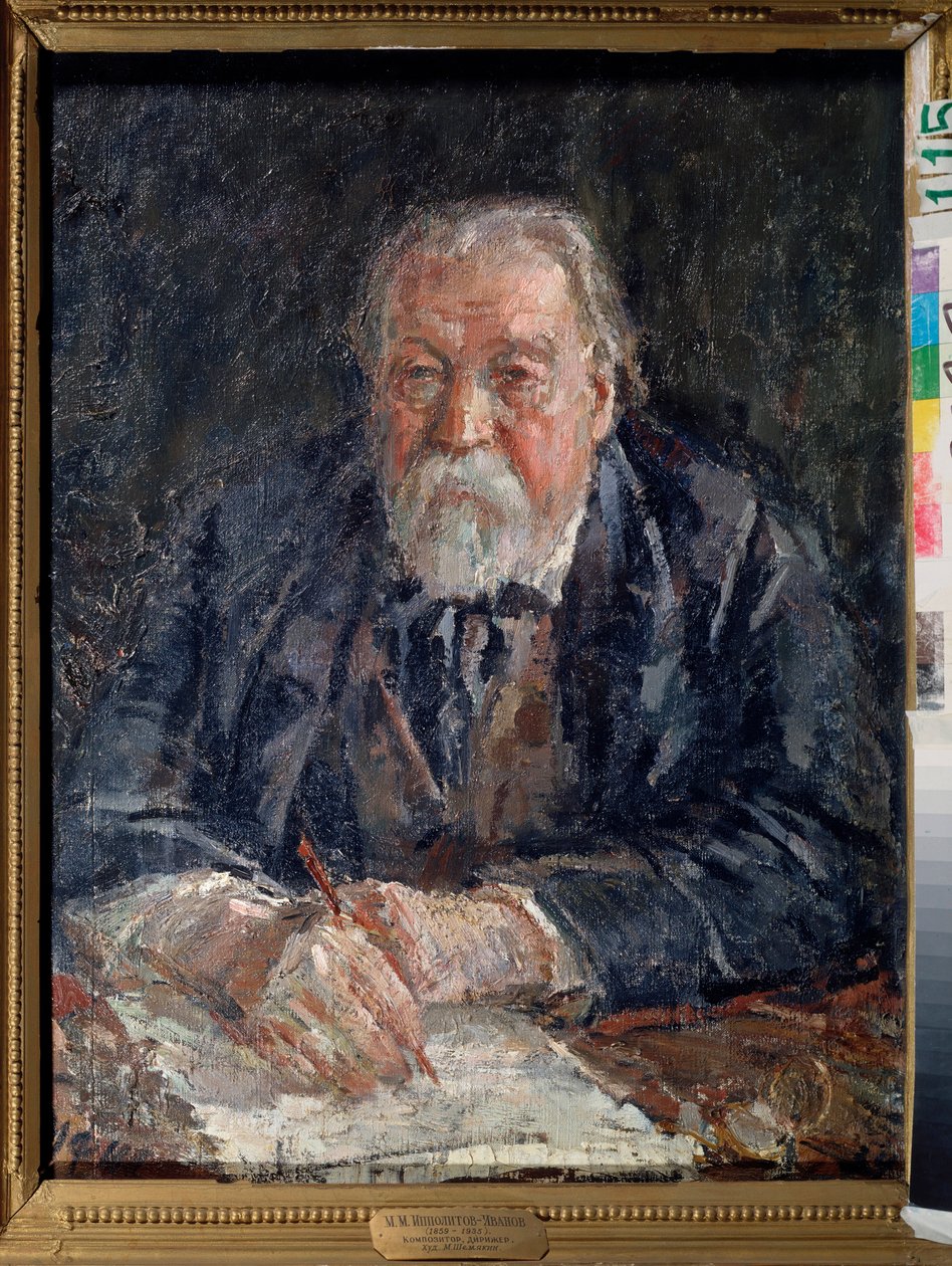 Portrett av komponisten Mikhail Ippolitov Ivanov (Ippolitov-Ivanov) (1859-1935). Maleri av Mikhail Fyodorovich Shemyakin (Chemiakin) (1875-1944), olje på lerret av Michail Fyodorovich Shemyakin