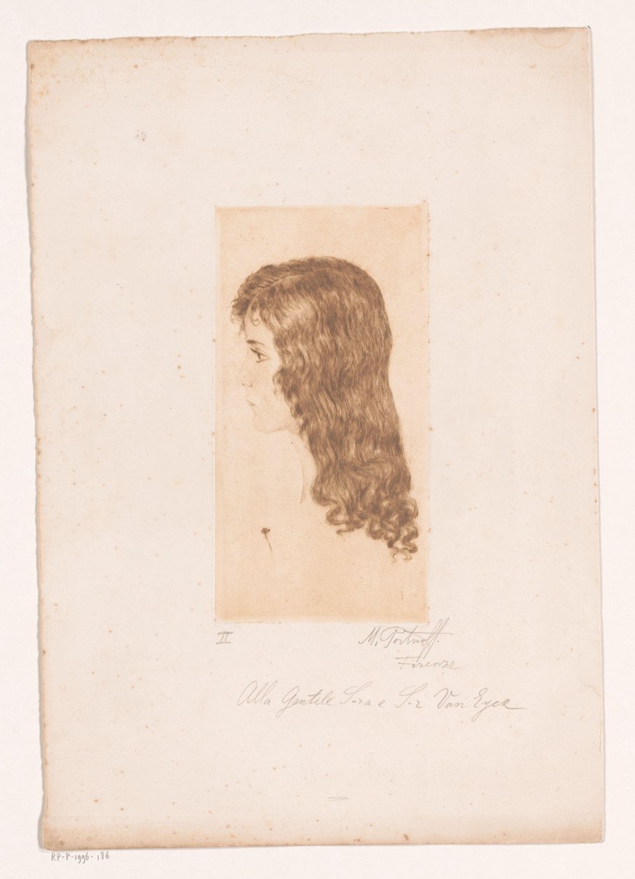 Jentehode med langt hår og profil av Michal Portnoff (signed by artist)
