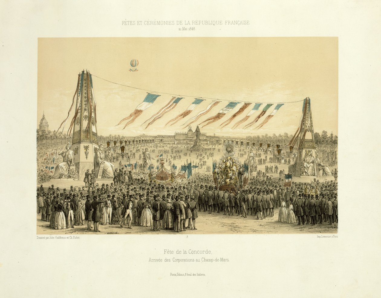 Fête de la Concorde, ankomst av selskaper, Champ-de-Mars, Paris, 1848 av Michel C. and Gaildrau, Jules Fichot