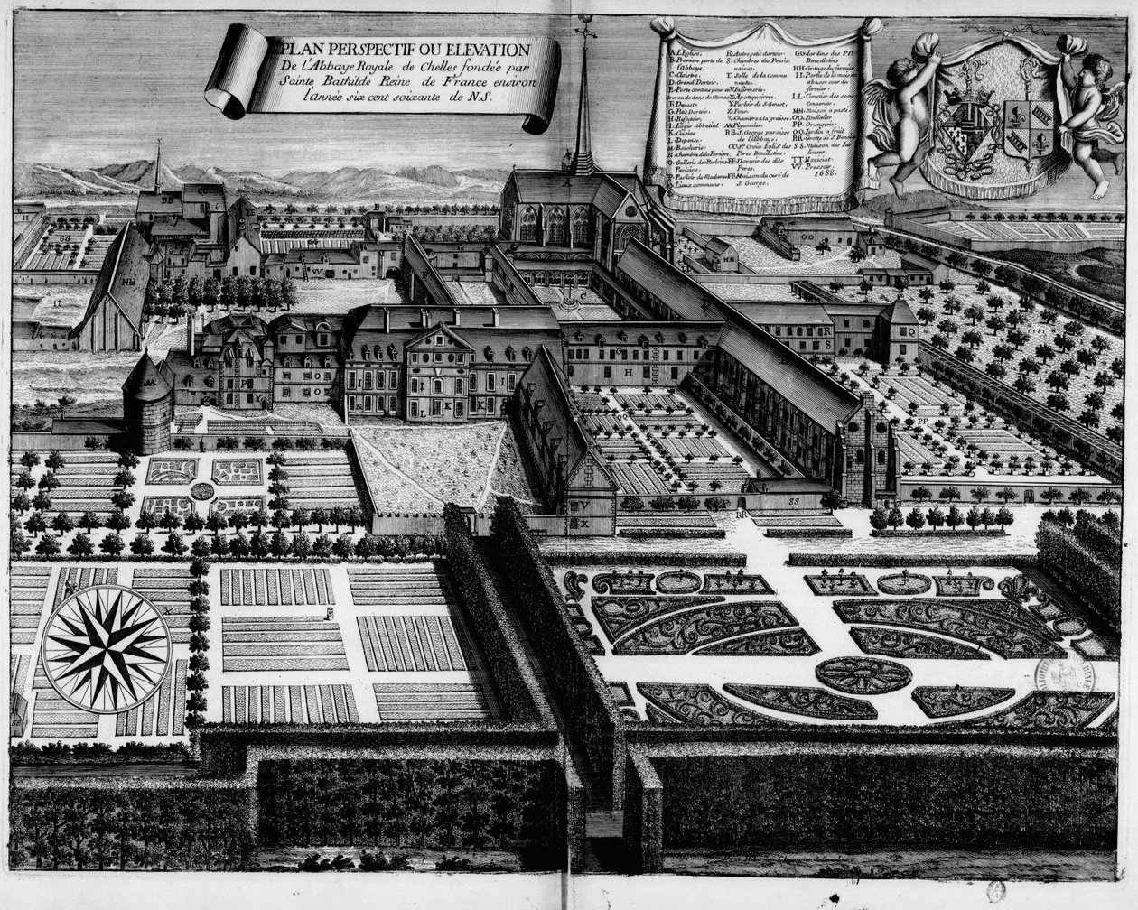 Chelles Abbey i 1688 av Michel Germain