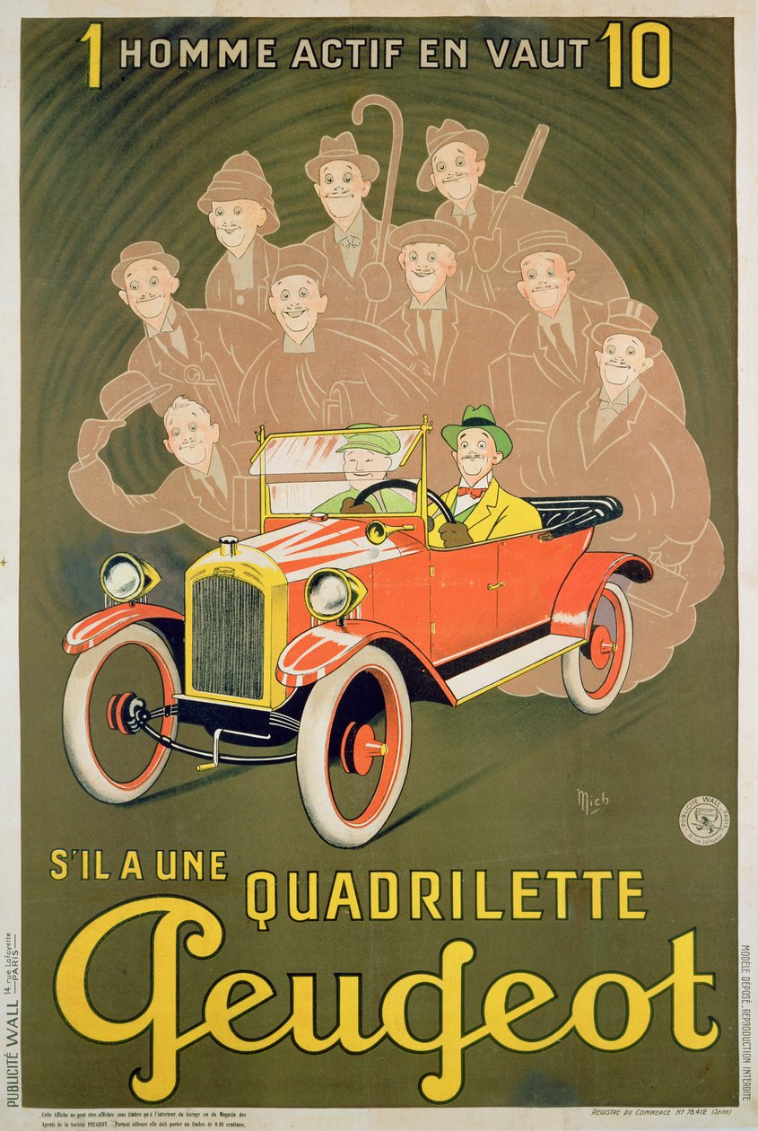 Annonse for Peugeot Quadrilette av Michel Liebeaux