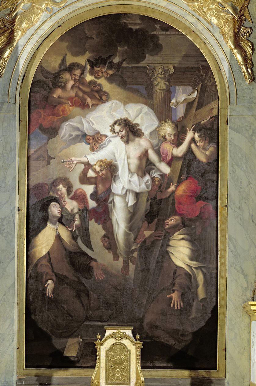 Kristus gjenoppstått mellom St. Teresa av Avila (1515-82) og St. Johannes av Korset (1524-91) av Michel des Gobelins Corneille