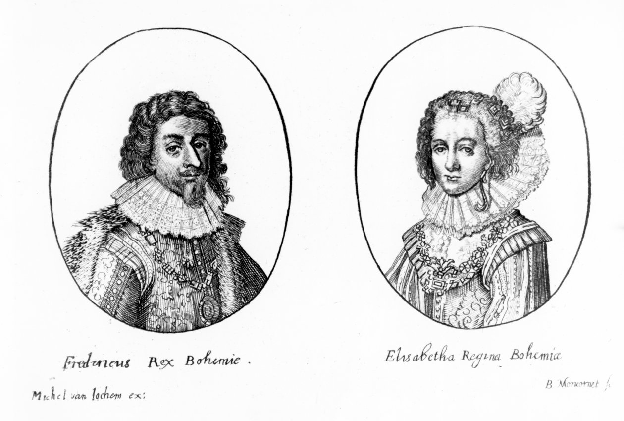 Frederick V av Böhmen og Elizabeth, dronning av Böhmen, trykk laget av Balthasar Moncornet, ca. 1630 av Michel van Iochem