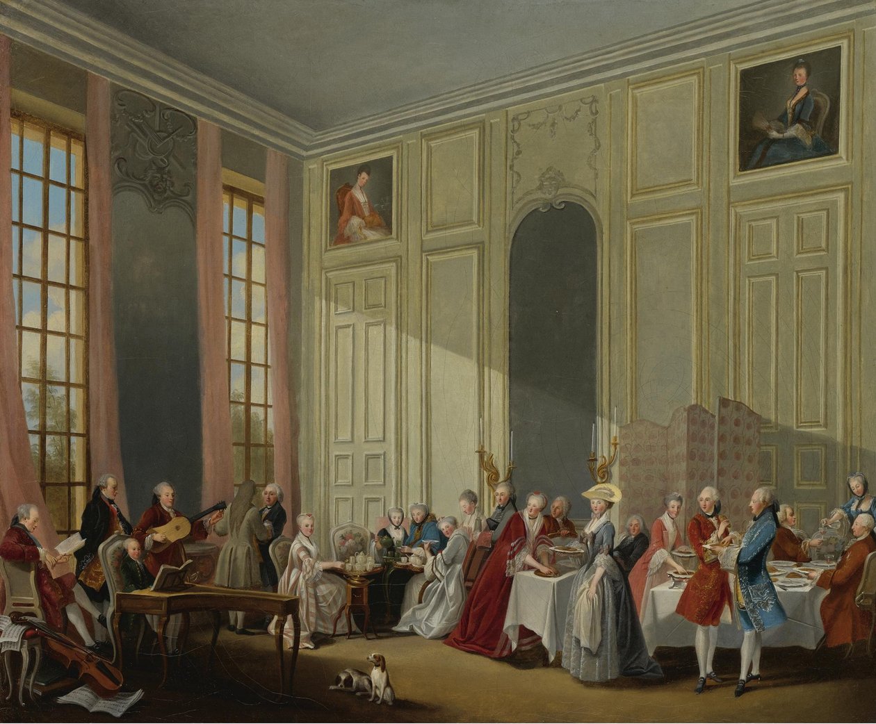 Mozart holder konsert i Salon des Quatre-Glaces ved Palais du Temple i hoffet til P. av Michel Barthelemy Ollivier