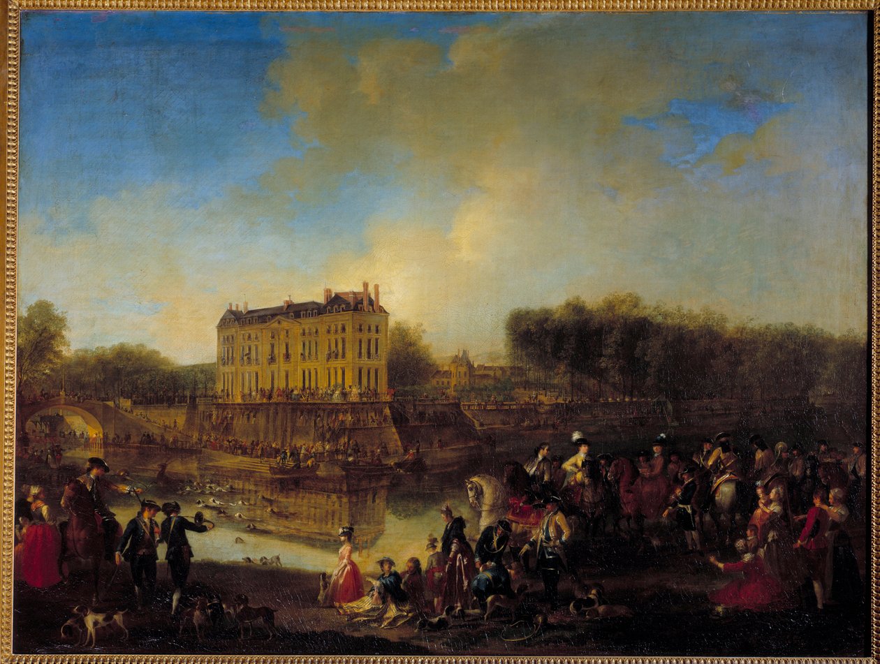 Hjorten fanget i vannet foran Chateau de l