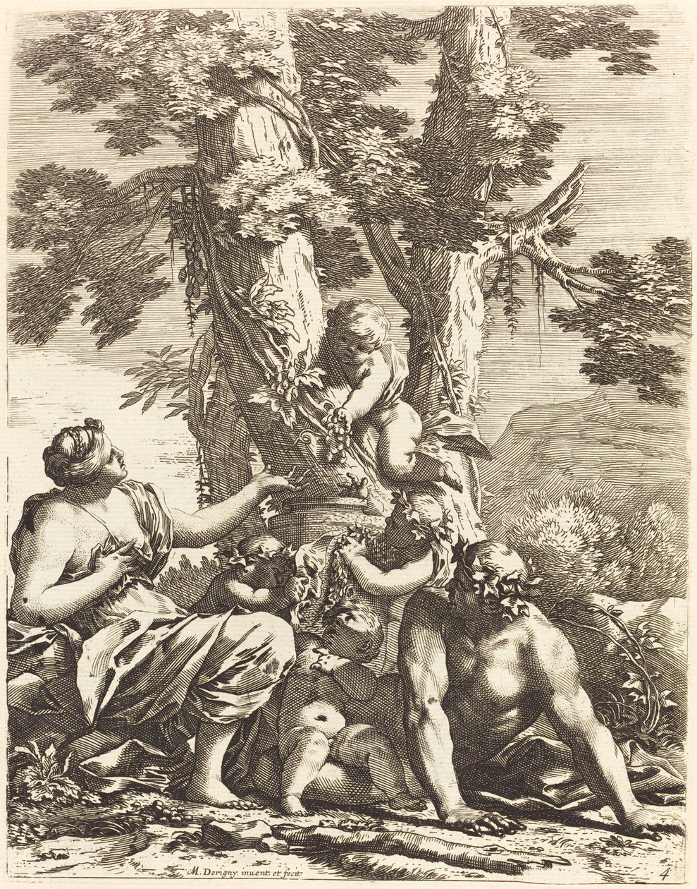 Bacchanal med Sittende Bacchante av Michel Dorigny