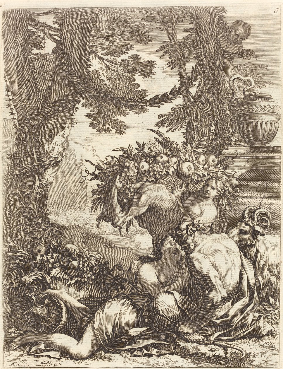 Faun som omfavner en Bacchante av Michel Dorigny