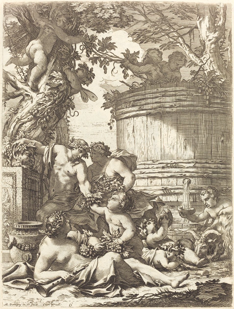 Putti med druer og en sittende Bacchante av Michel Dorigny