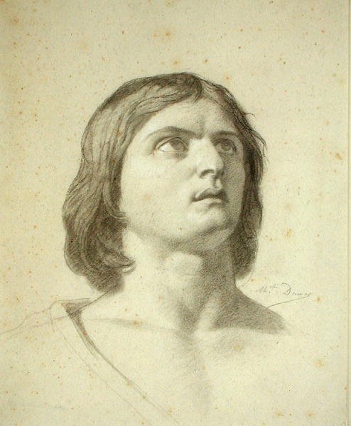 Head of a Youth (svart-hvitt kritt på papir) av Michel Dumas