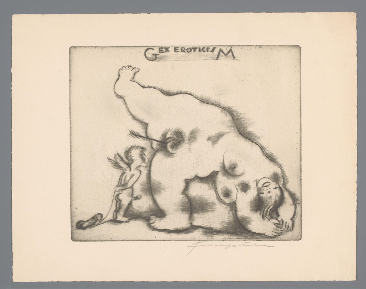 Ex libris av Gianni Mantero Gex eroticisM (tittel på objekt) av Michel Fingesten (signed by artist)
