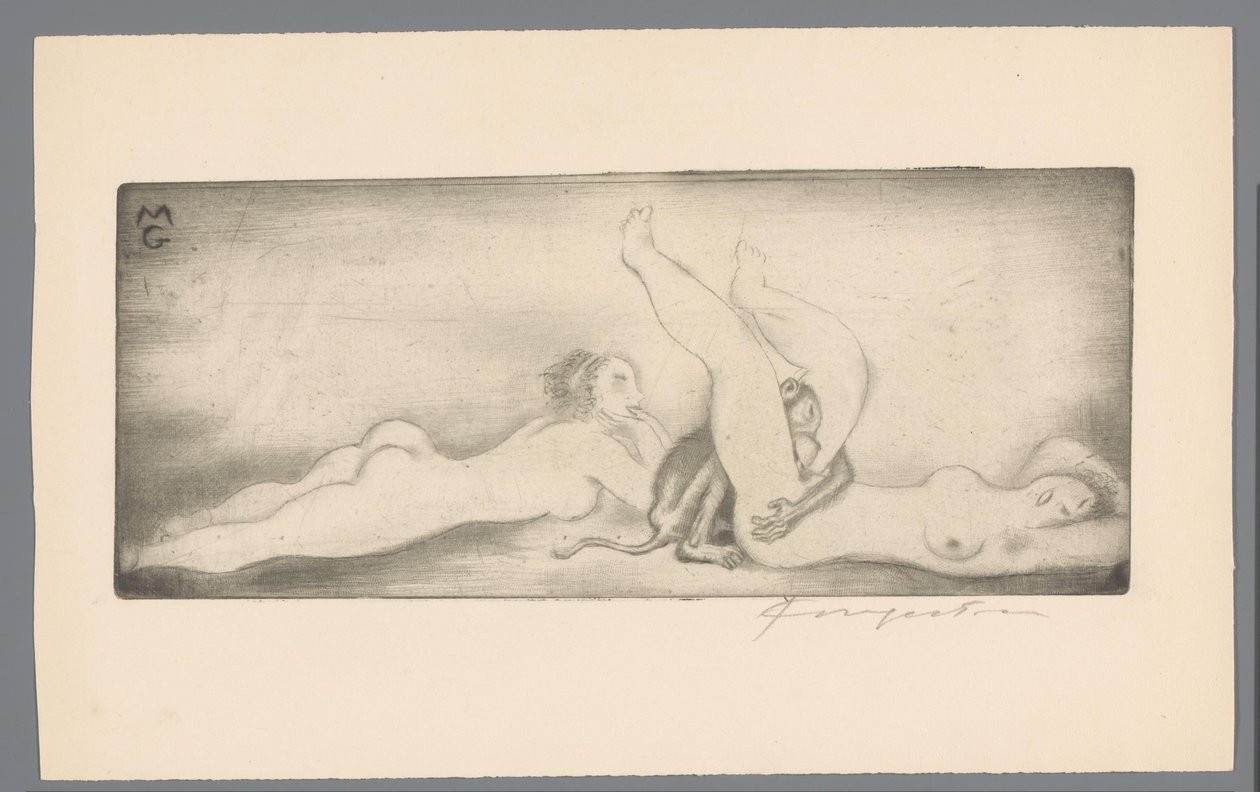 Ex libris av Gianni Mantero MG (tittel på objekt) av Michel Fingesten (signed by artist)