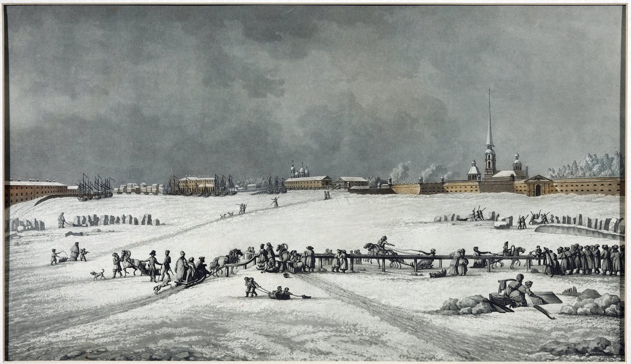 Utsikt over Peter og Paul-festningen (Pierre-et-Paul) - Utsikt over Peter og Paul-festningen - Michel Francois Damam-Demartrait (1763-1827). Akvatint av Michel Francois Damam Demartrait