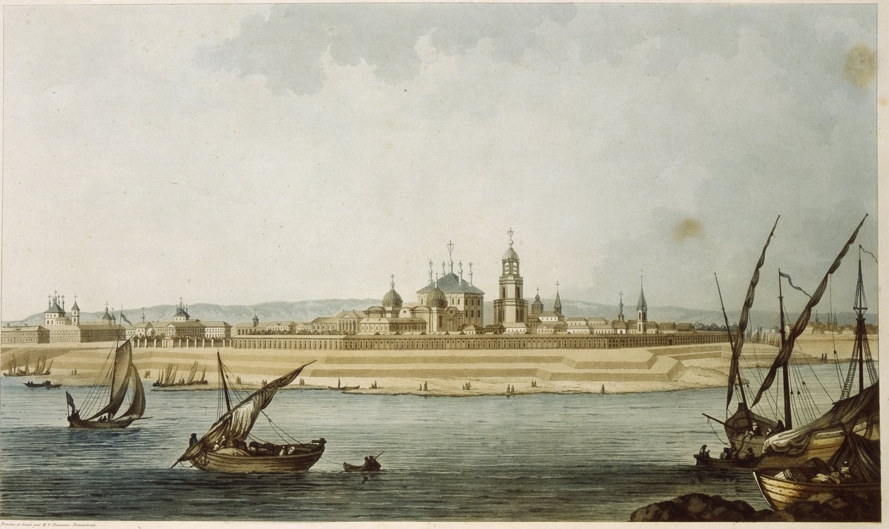 Tver (Russland). (fra 1931 til 1991 ble byen kalt Kalinin). Beskrivelse av den nyklassiske byen, slik den ble gjenoppbygd etter at den ble ødelagt av brann i 1763, samt aktivitetene på Volga, som grenser til byen. Verk av Michel Fr av Michel Francois Damam Demartrait