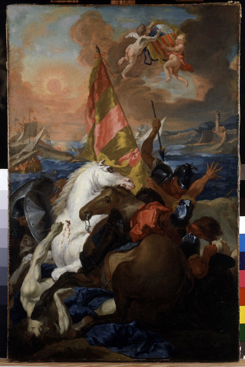 Innbyggerne i Aix reddet Marseille mot aragonerne: Flåten til Alfonso V av Aragon (1394-1458) skyter og plyndret Marseille i 1423. Maleri av Michel Francois Dandré Bardon (1700-1783). 18. århundre. Olje på lerret, 66 x 43 cm. Musee Granet, av Michel Francois Dandre Bardon