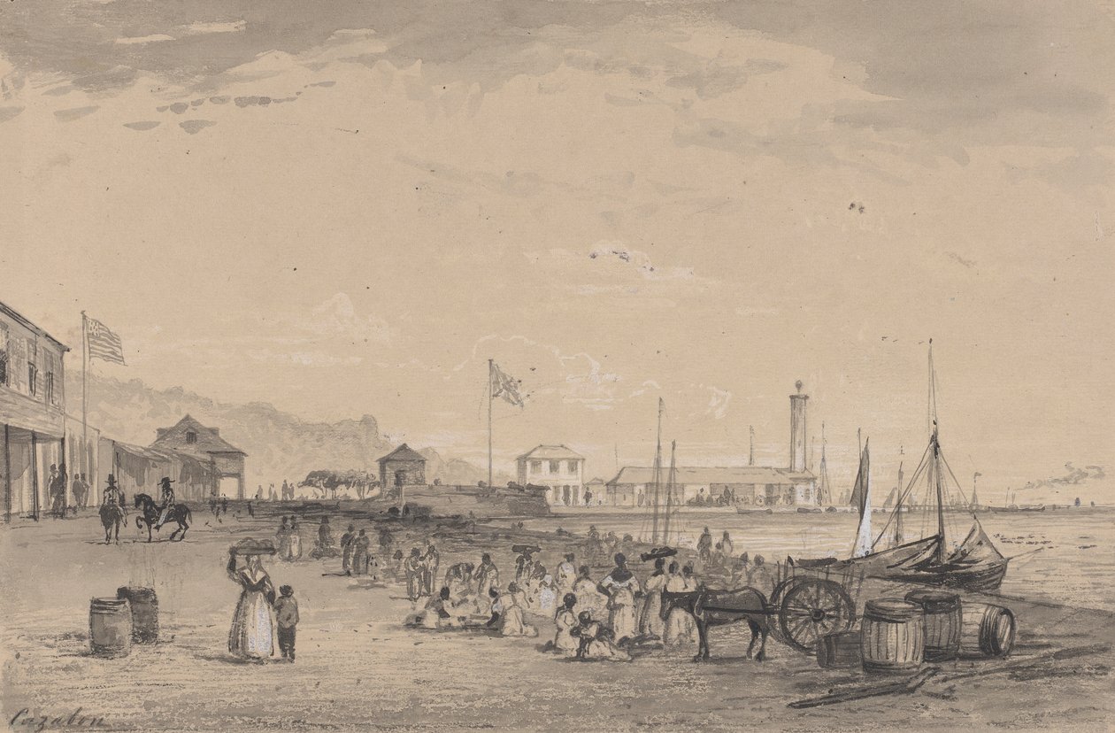 King's Wharf og South Quay-Port of Spain av Michel Jean Cazabon