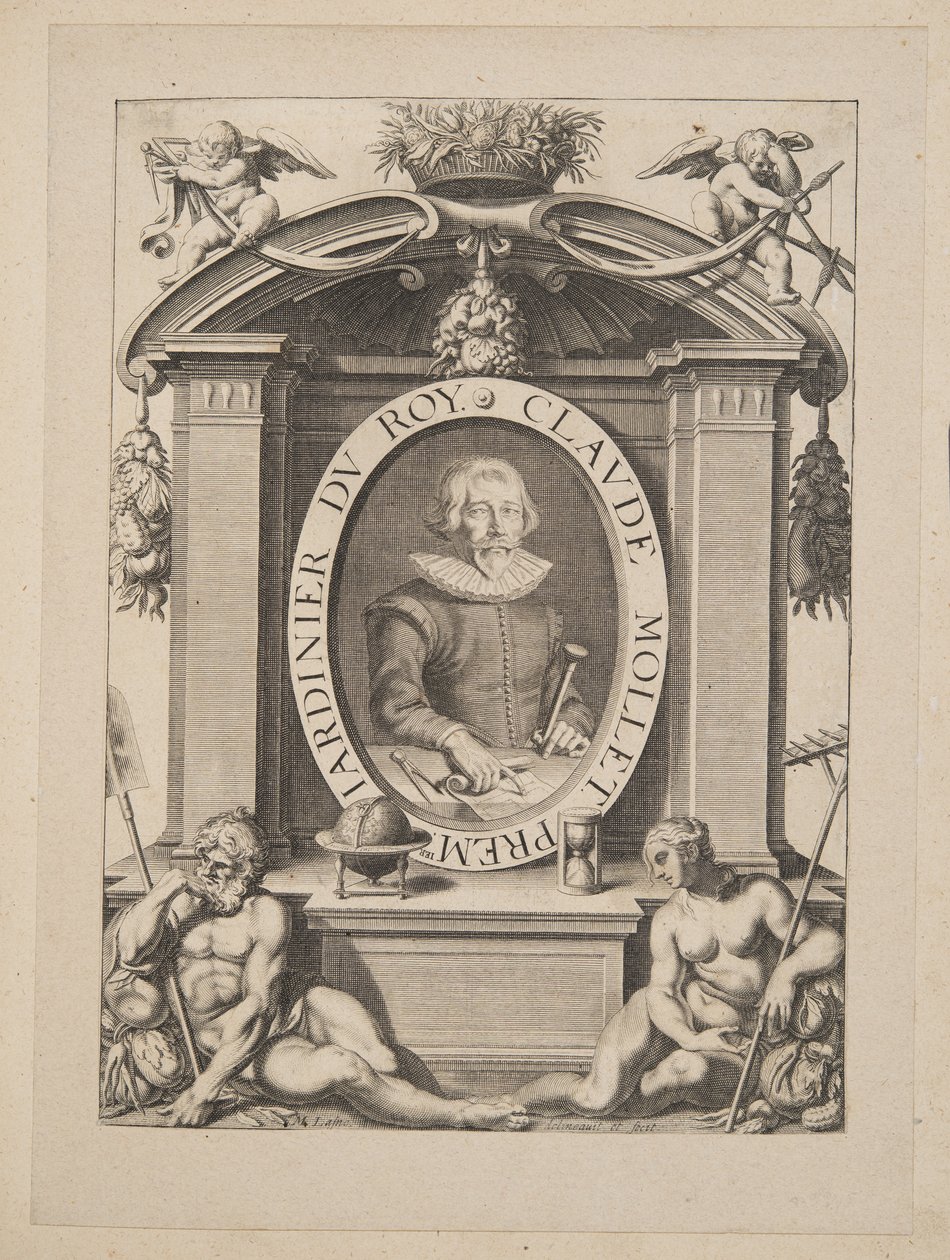 Claude Mollet, første gartner av Roy, fra Theatre des Plans et Jardinages, pub.1652 (gravering) av Michel Lasne
