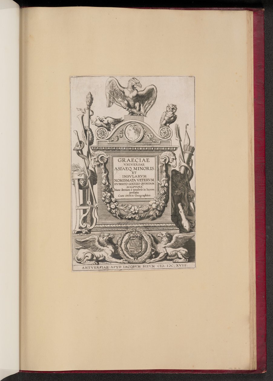 Tittelside for Hubert Goltzius, Graeciae Vniversae Asiaeq. Medaljer fra Minor og øyene av Michel Lasne after Sir Peter Paul Rubens
