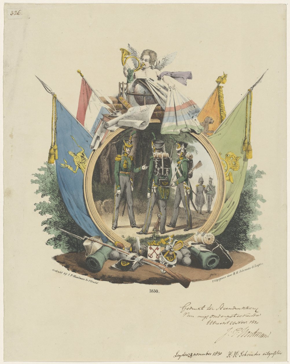 Medaljong med frivillige jegere ved Leiden University, 1830 av Michel Mourot
