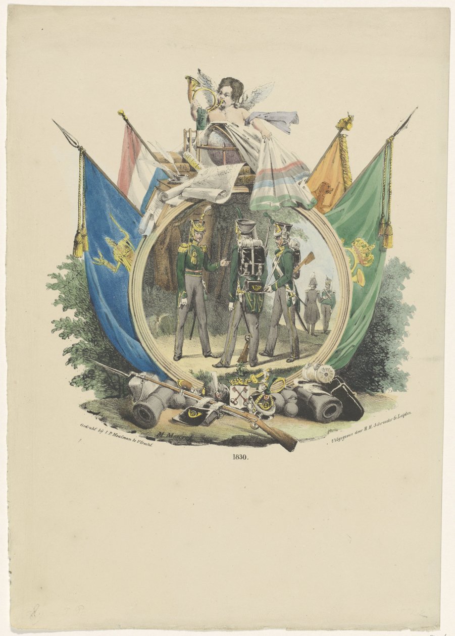 Medaljong med frivillige jegere ved Leiden University, 1830 av Michel Mourot