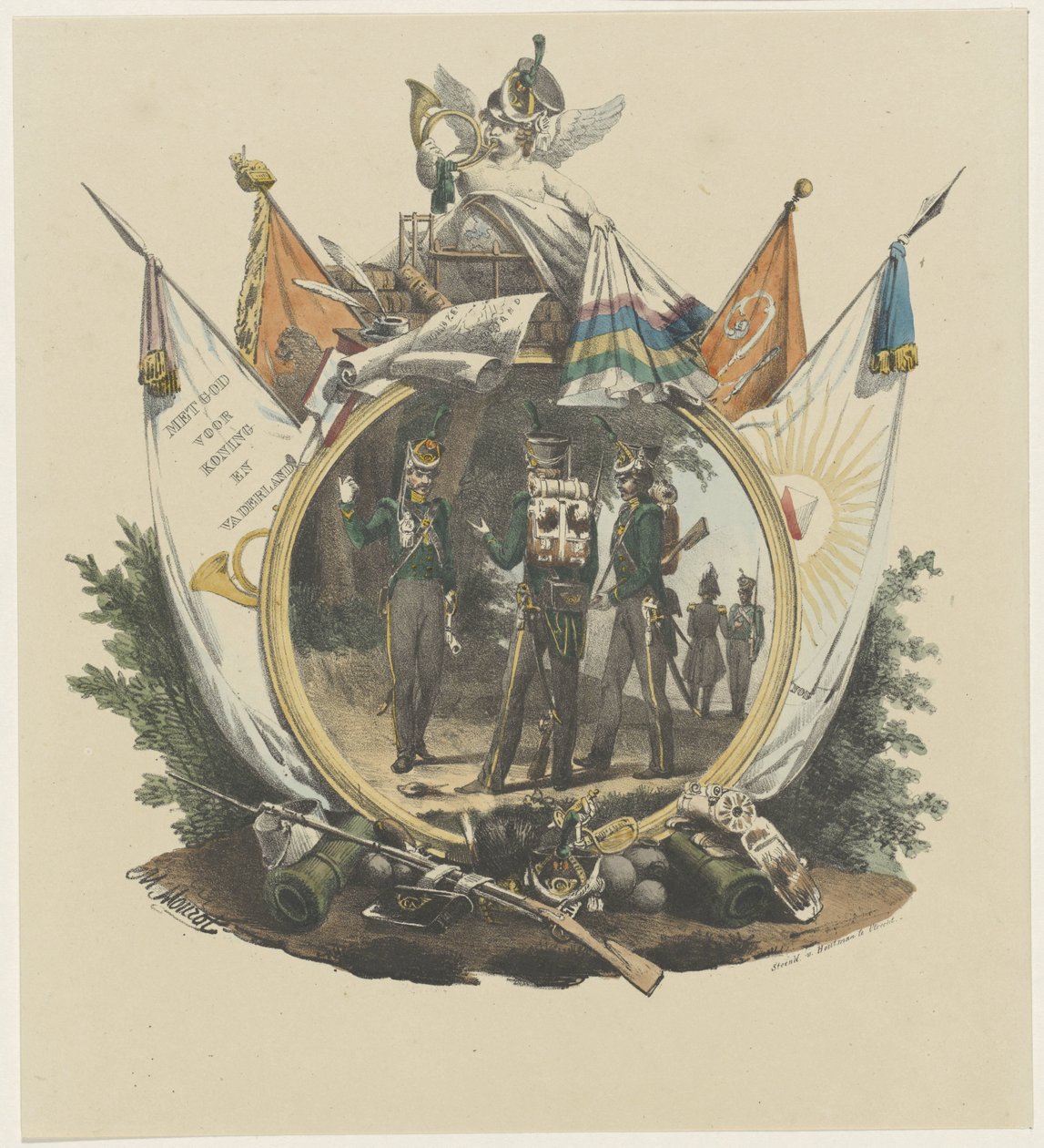 Medaljong med frivillige jegere ved Utrecht University, 1830 av Michel Mourot