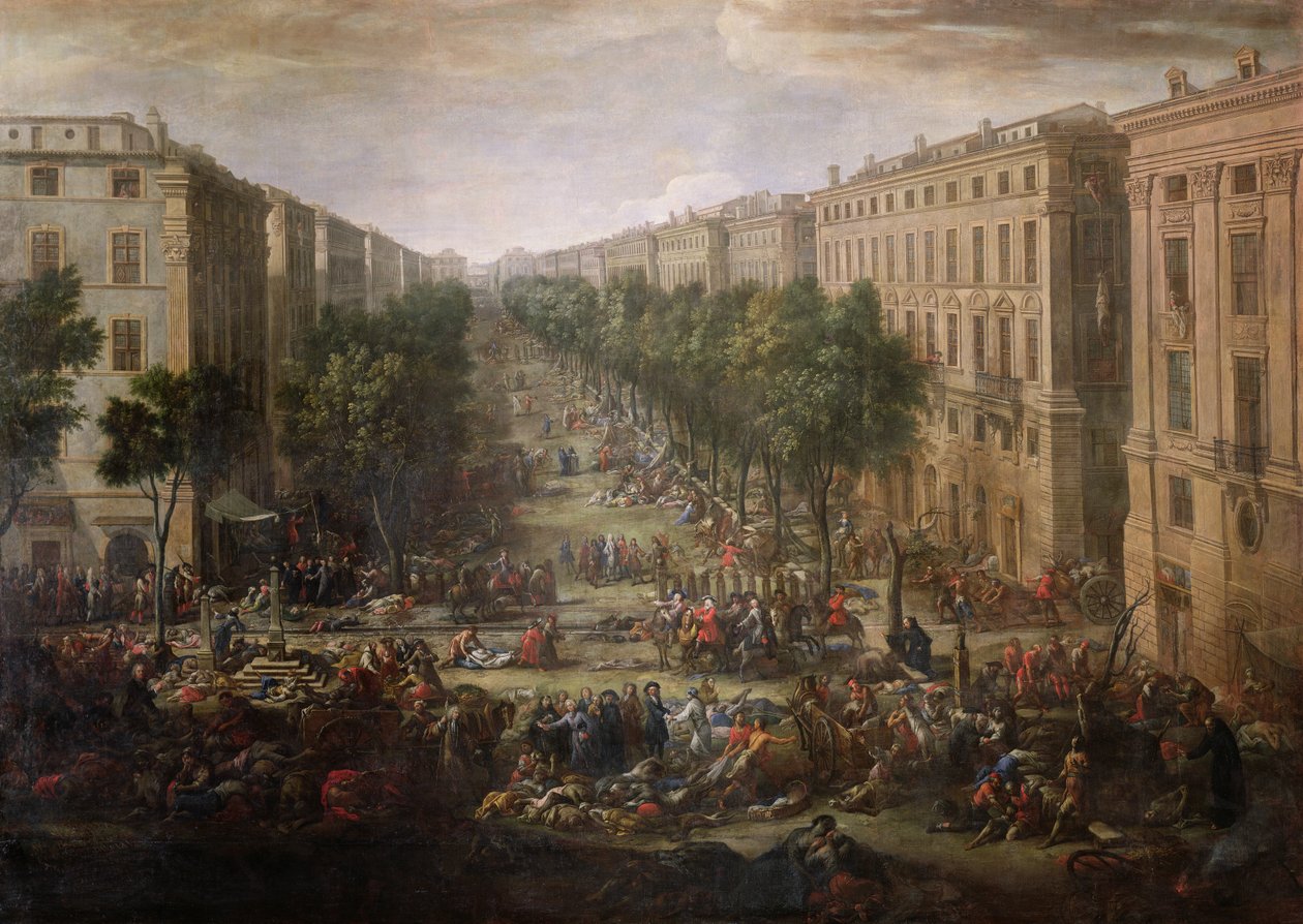 Utsikt over Cours Belsunce, Marseilles, under pesten i 1720, 1721 av Michel Serre