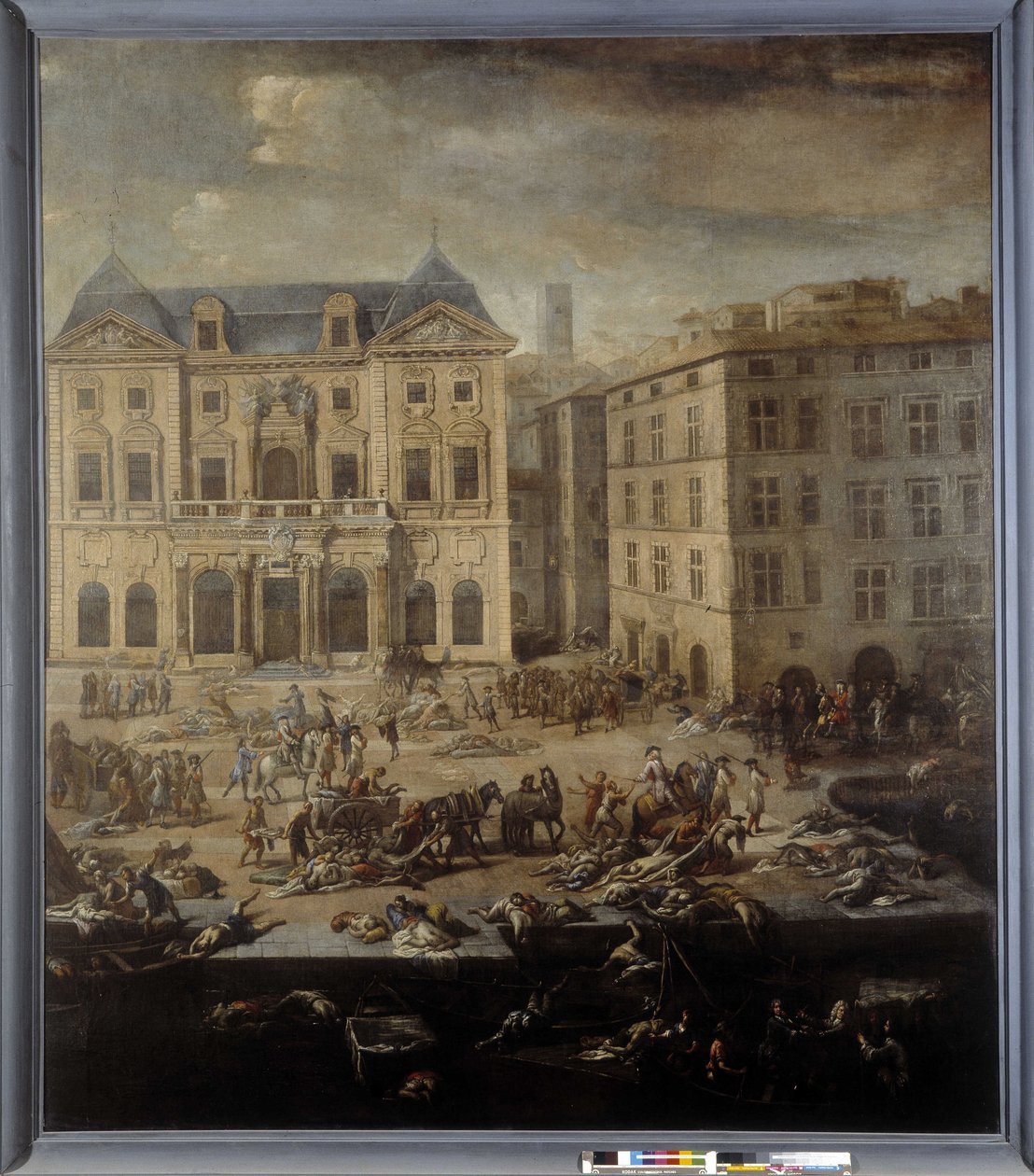 Utsikt over rådhuset (av Marseille) under pesten i 1720 av Michel Serre
