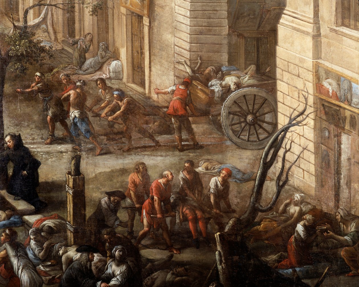 Utsikt over rådhuset (av Marseille) under pesten i 1720 av Michel Serre