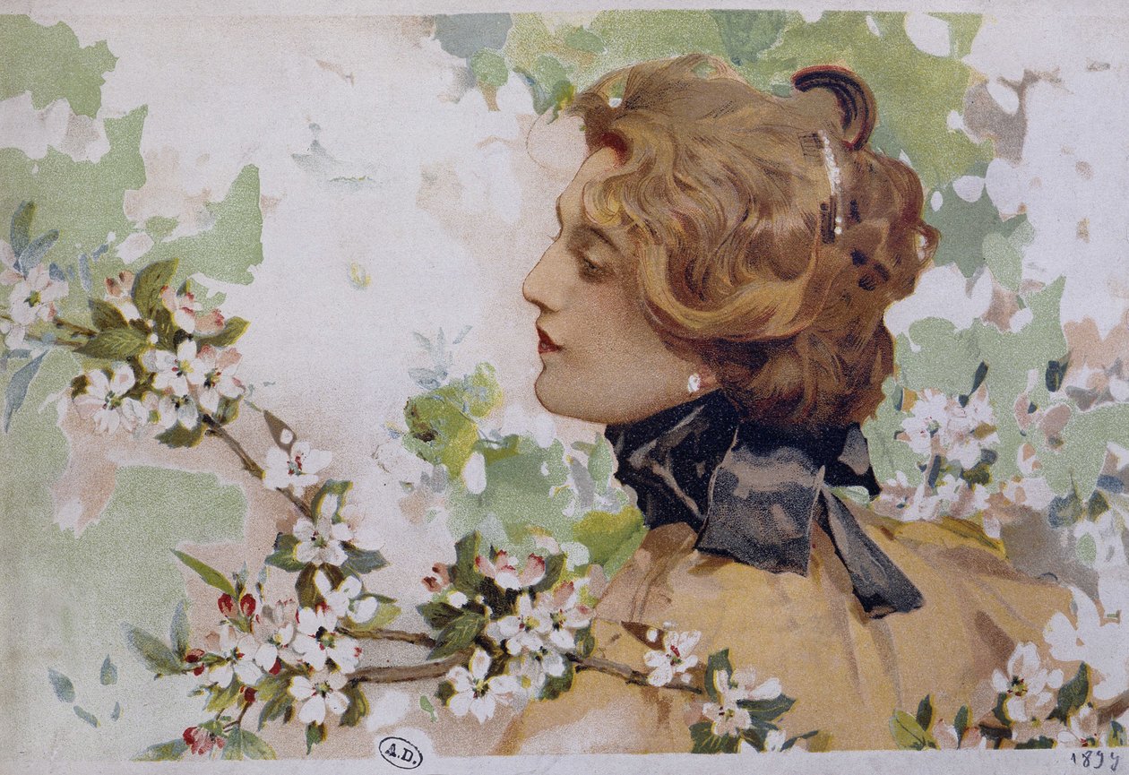 Kvinne blant blomstene - chromo. av Simondy av Michel Simonidy