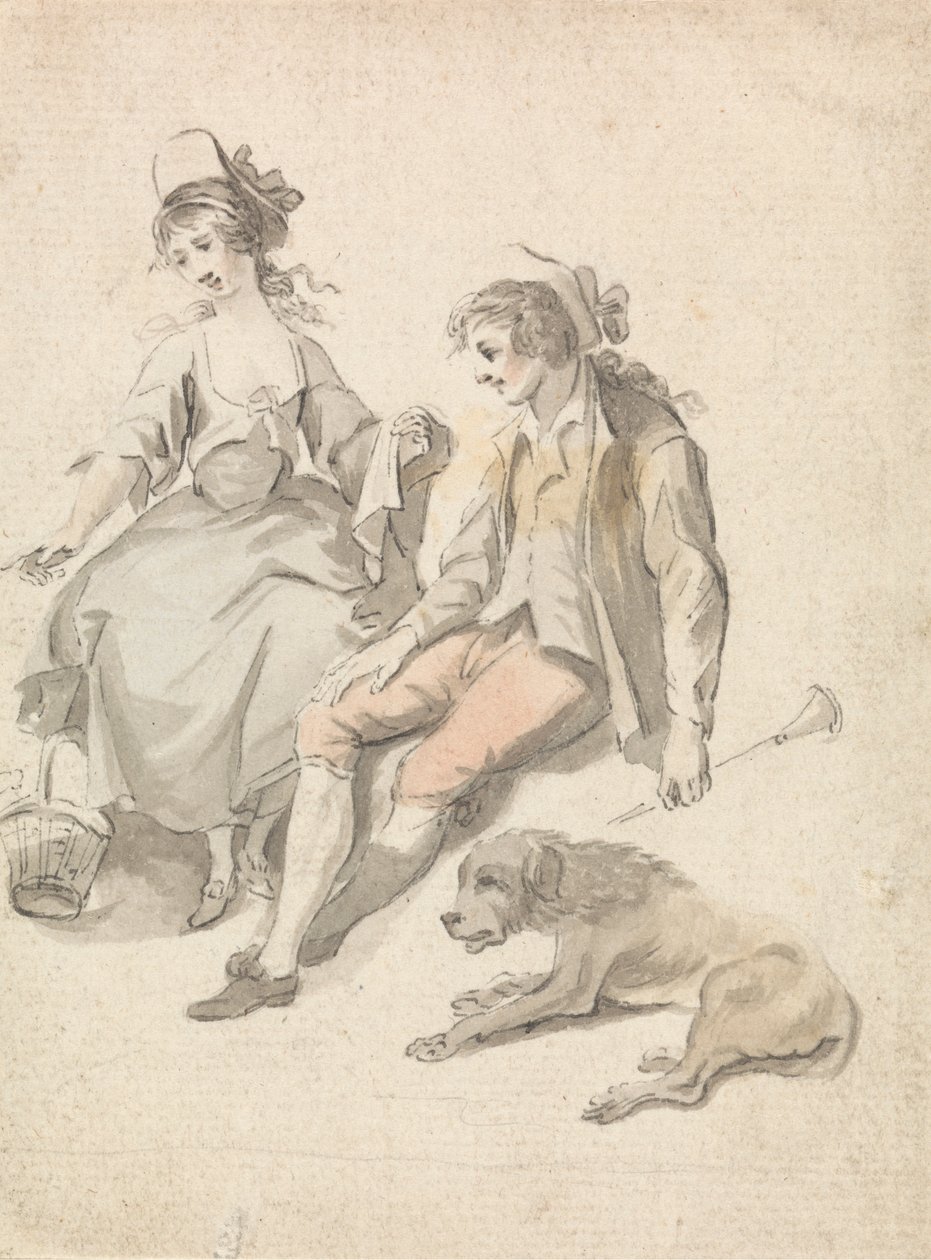 Hyrde, gjeterinne og hund av Michel Vincent Brandoin